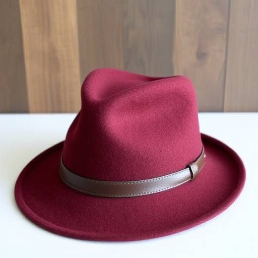 Cappello di feltro di lana organica color borgogna con una fascia decorativa in pelle vegana.