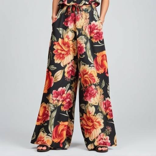 Pantaloni palazzo in seta etica stampata con fiori